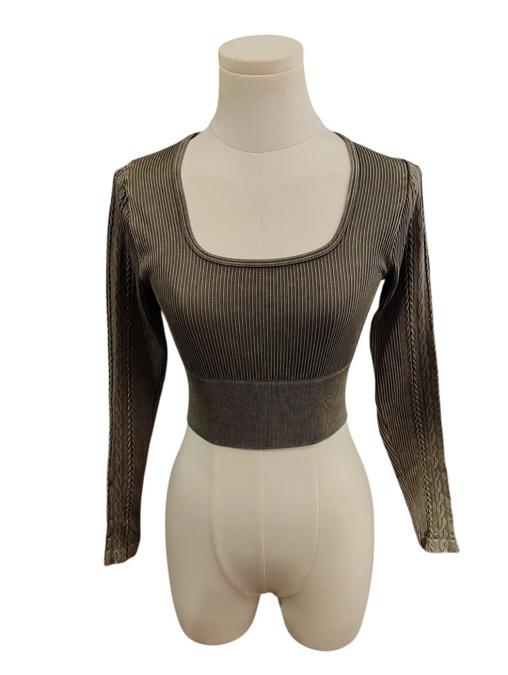 Aerie Offline Sage Green Ribbed Leaf Vine Textured Body Hugging Crop Top Size S